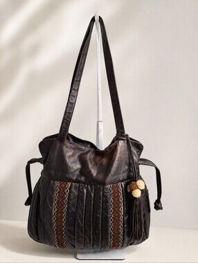 Luz Hecho a Mano Vintage Peruvian Leather Hobo Woven Boho Bag EUC